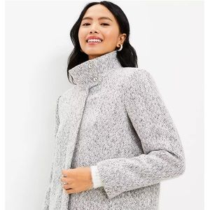 Herringbone Funnel Neck Wool Coat